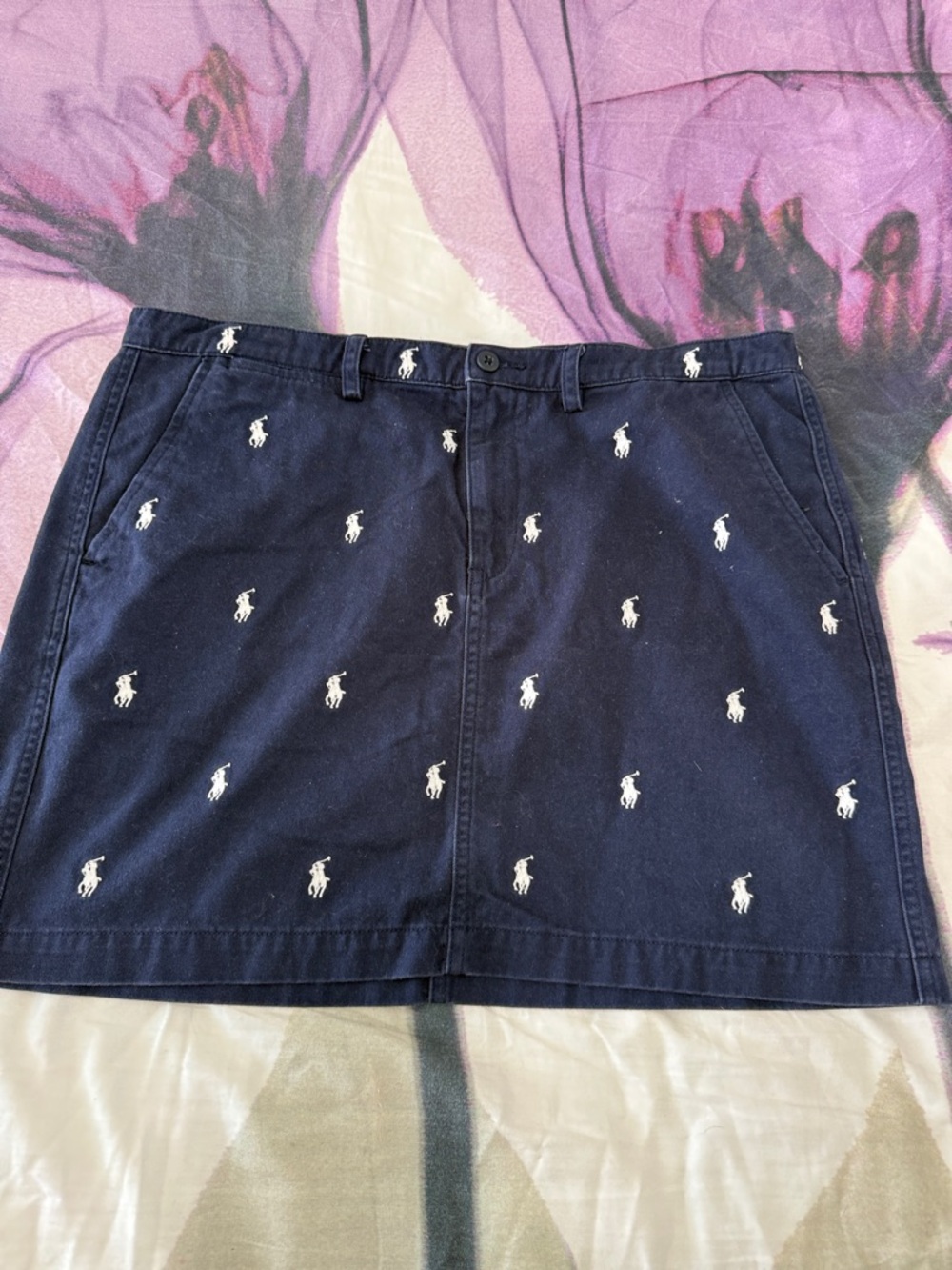 Ralph Lauren Navy Mini Skirt with White Polo Pony Embroidery